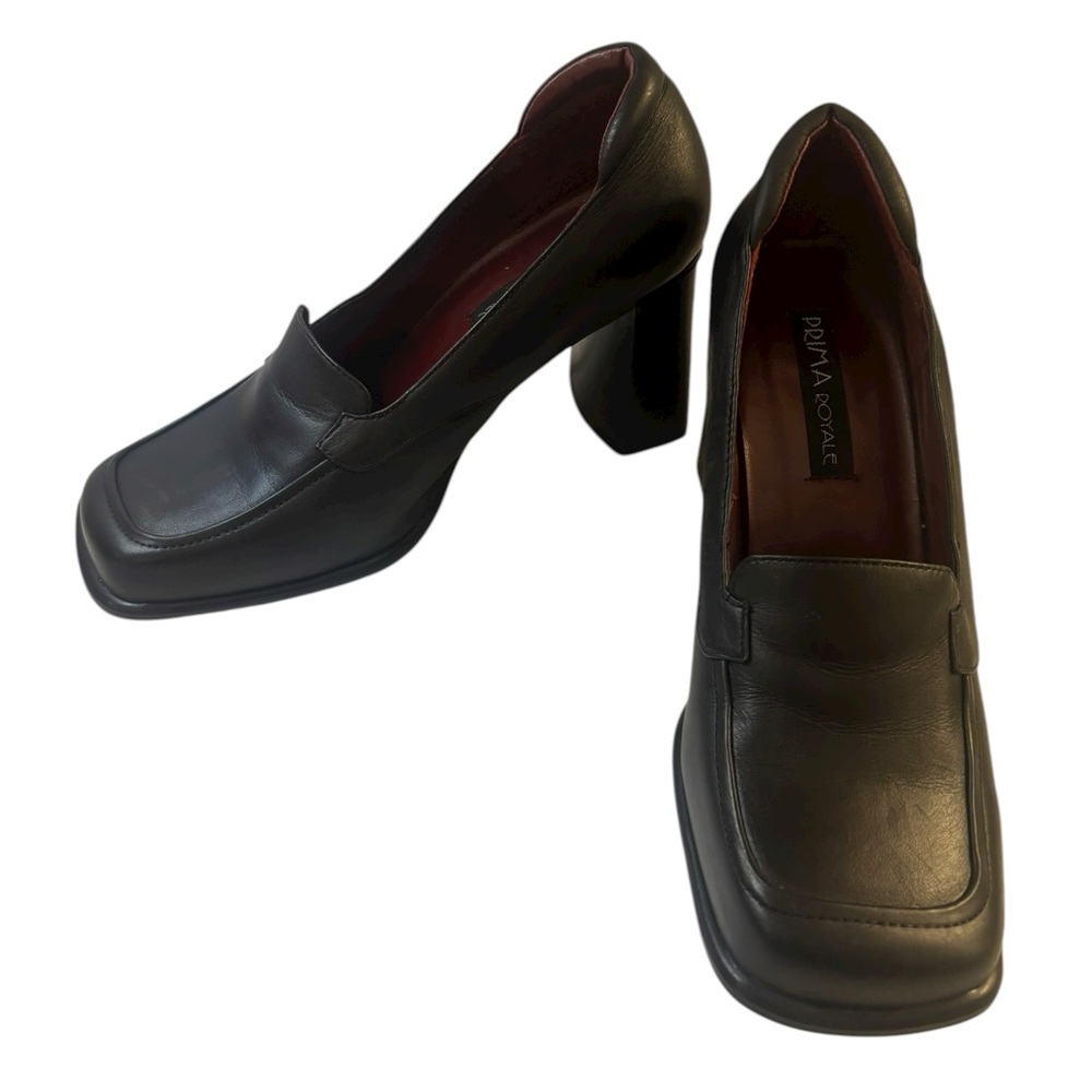Prima Royale Y2K Women’s Block Heel Square Toe Leather Preppy Loafers Size 9.5M